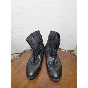 David Tate Womens 10M Black Leather Ankle Boots Strap Zip Comfort Low Heel